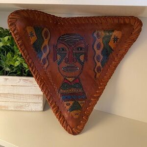 Tribal Leather Handmade Tripod Seat Saddle Stool Cover Primitive Folk Art